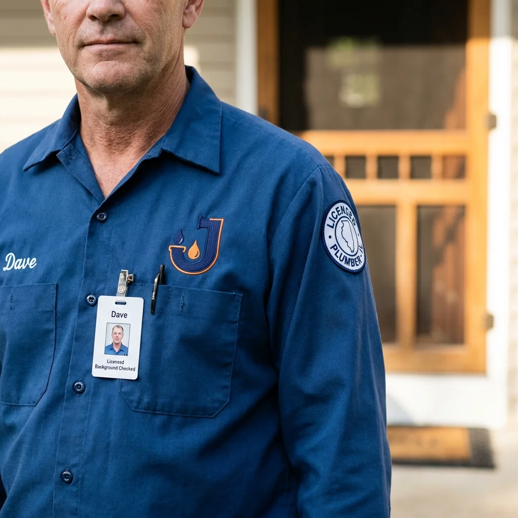 Licensed plumber showing ID badge in Hayward, CA
