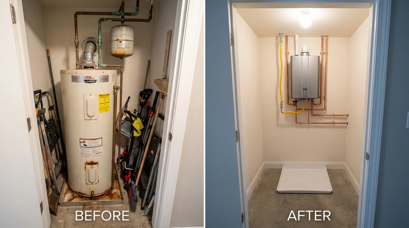 Tank water heater versus wall-mounted tankless unit comparison for Hayward, CA homeowners